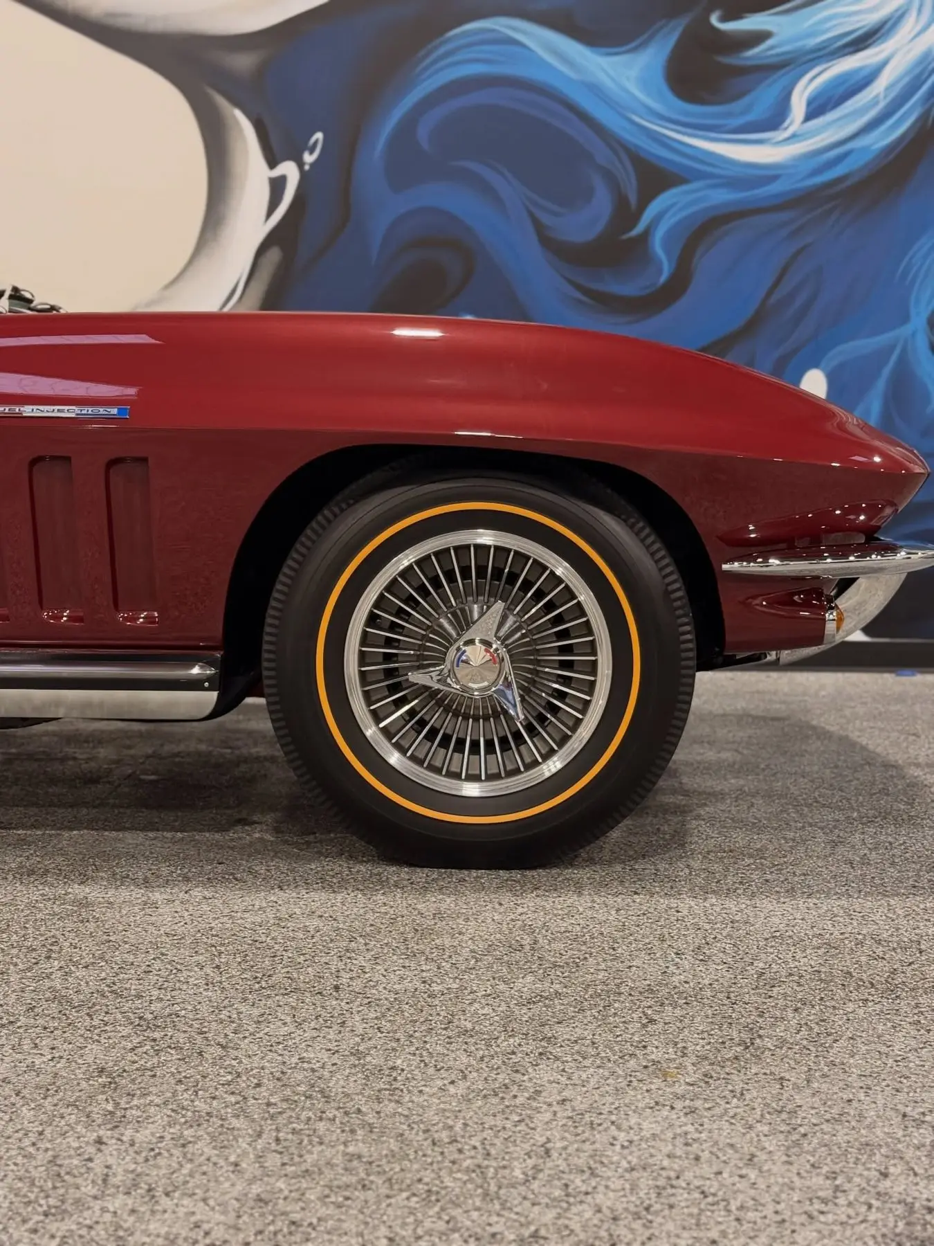 A gold-line wire wheel on the Corvette Stingray