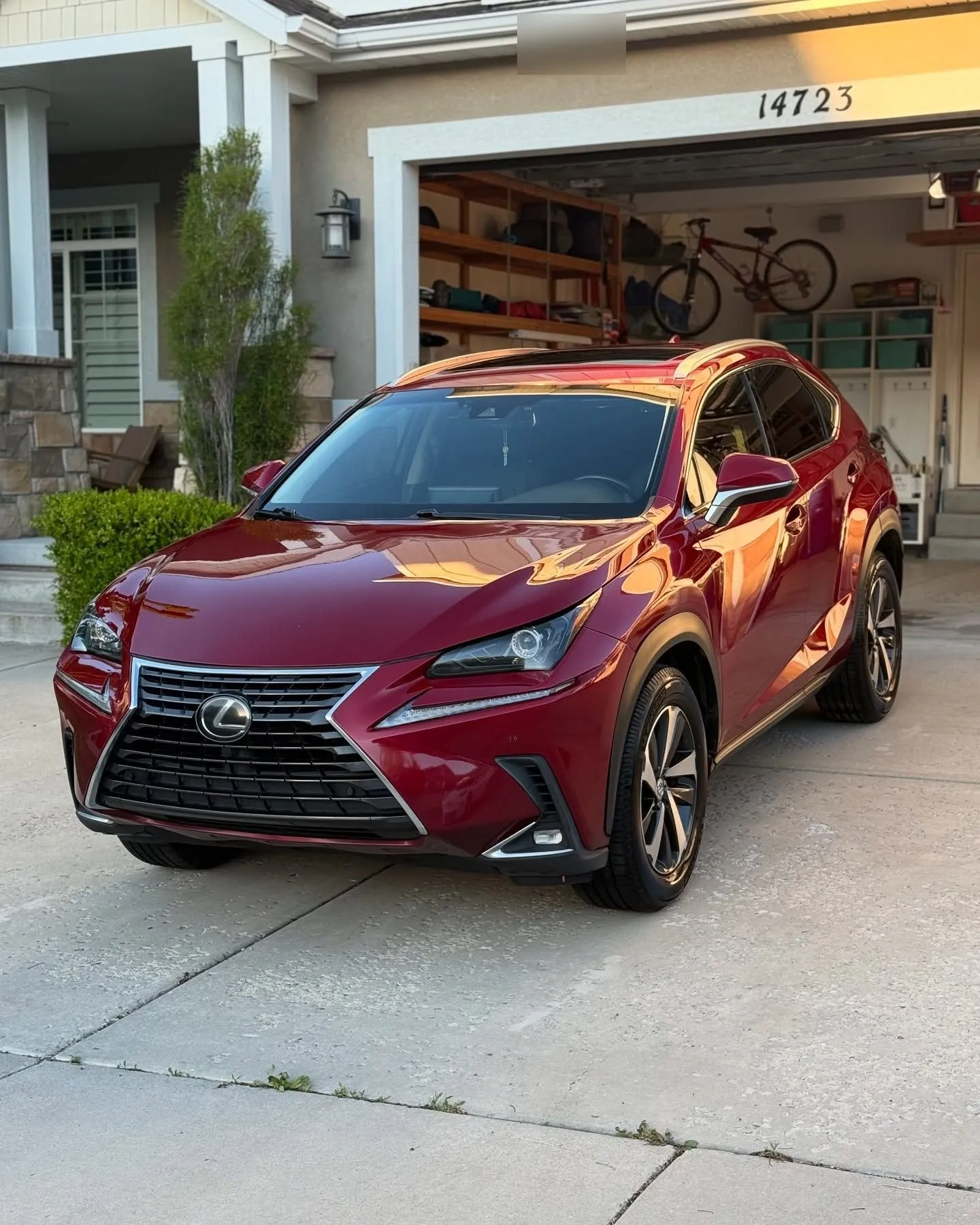 A red Lexus NX in a client driveway, washed and ready